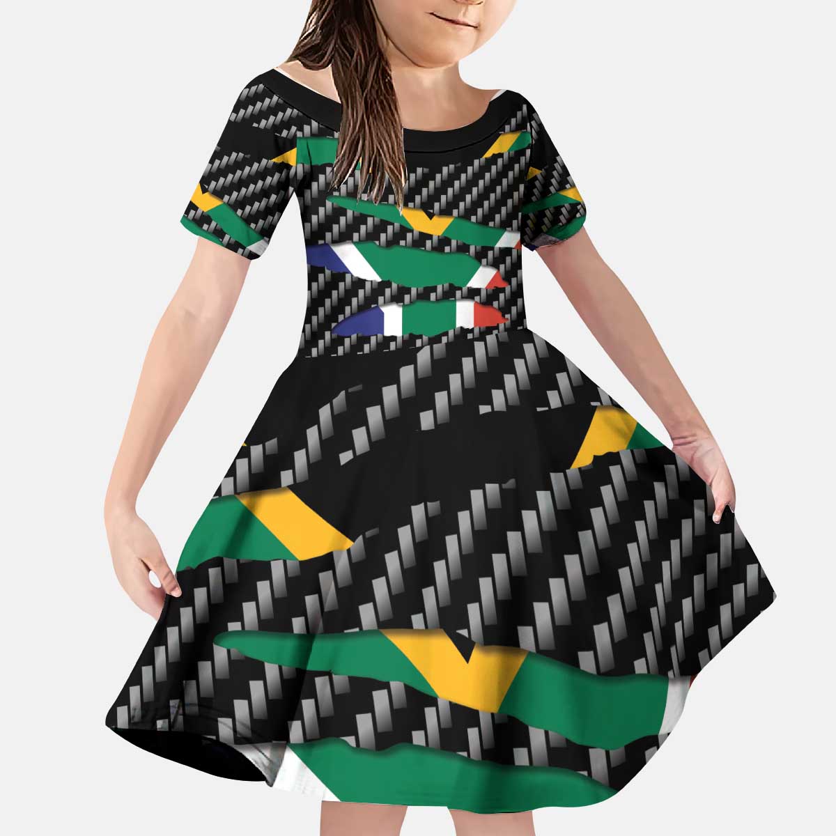 South Africa Beast Kid Short Sleeve Dress Ripped Flag Graphic - Wonder Print Shop