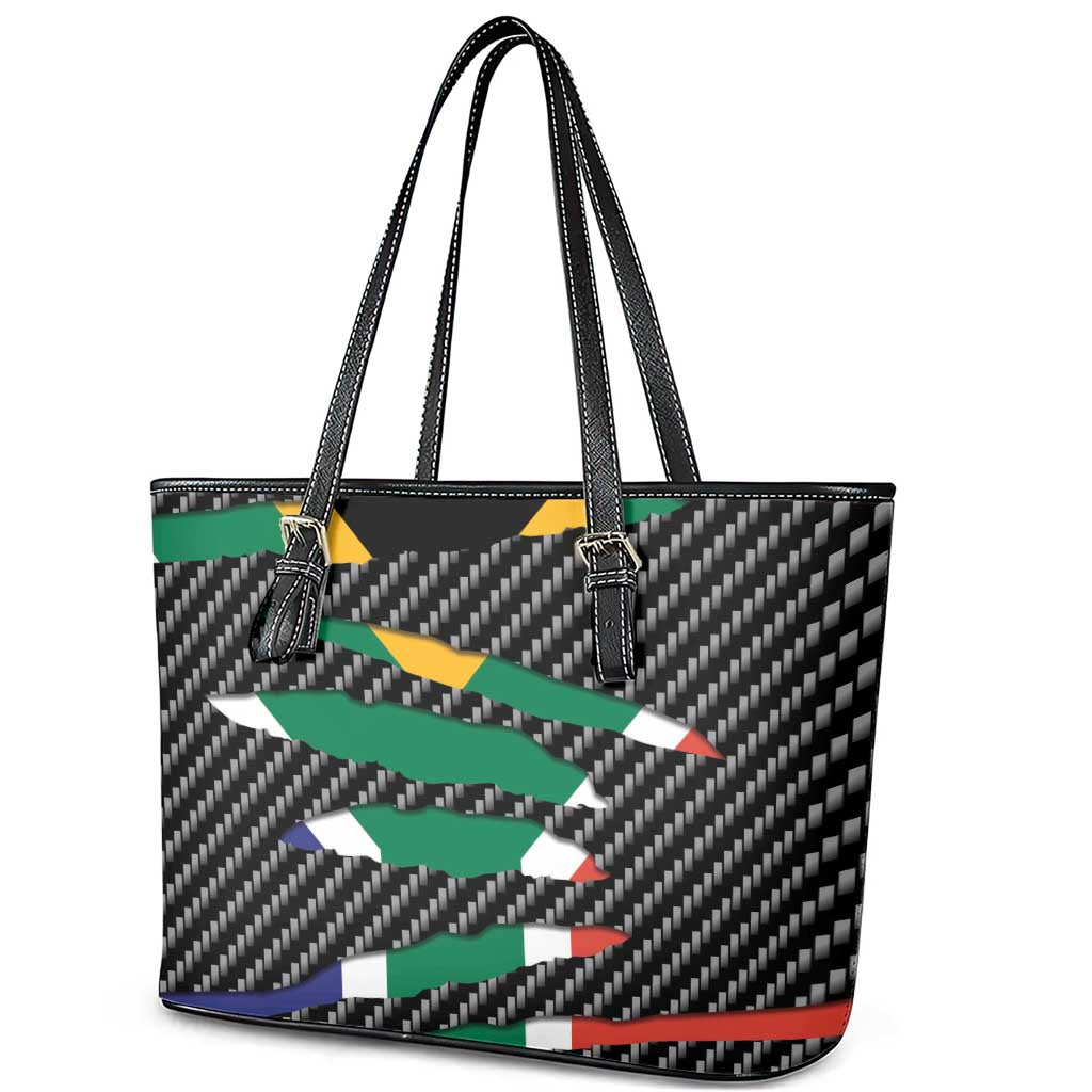 South Africa Beast Leather Tote Bag Ripped Flag Graphic - Wonder Print Shop
