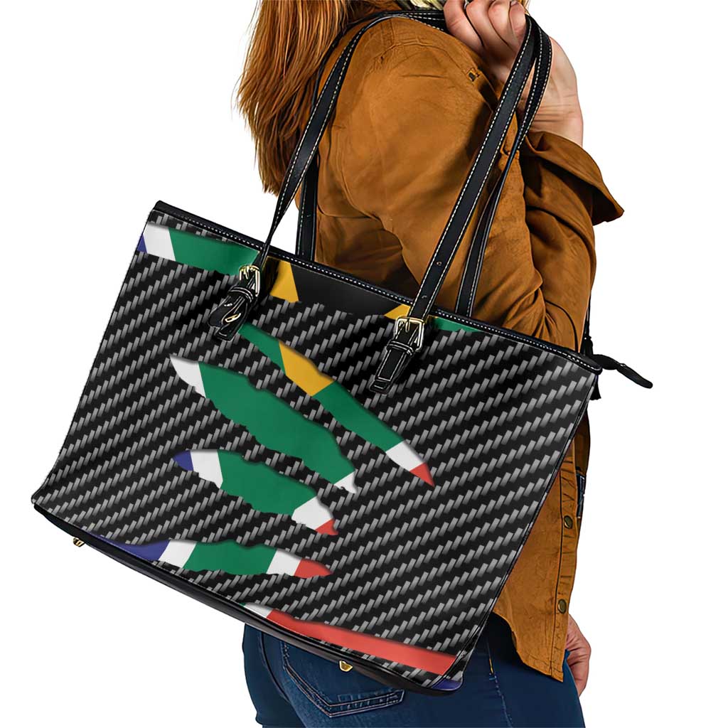 South Africa Beast Leather Tote Bag Ripped Flag Graphic - Wonder Print Shop