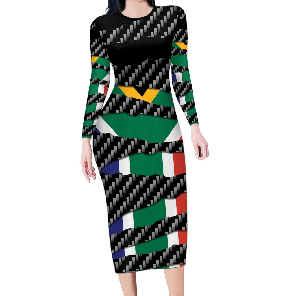 South Africa Beast Long Sleeve Bodycon Dress Ripped Flag Graphic - Wonder Print Shop