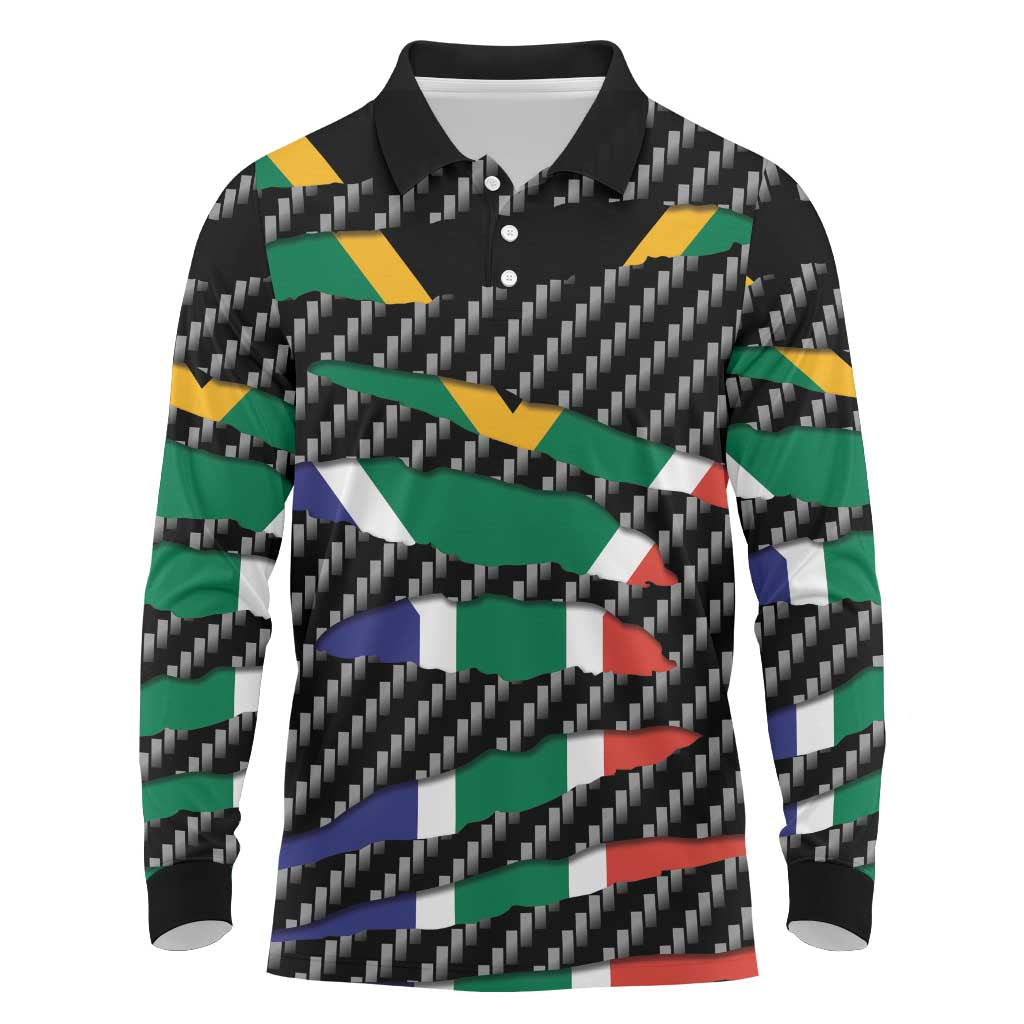 South Africa Beast Long Sleeve Polo Shirt Ripped Flag Graphic - Wonder Print Shop