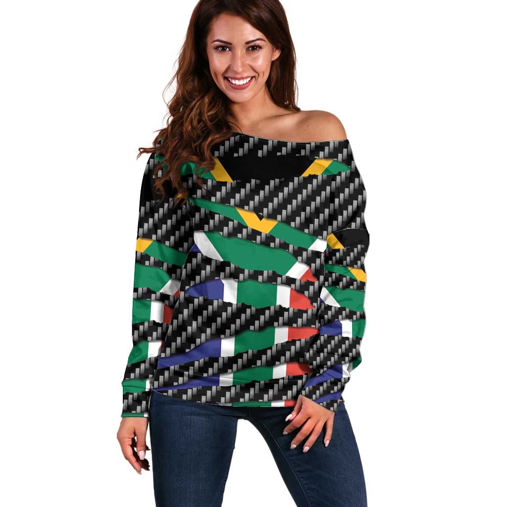 South Africa Beast Off Shoulder Sweater Ripped Flag Graphic - Wonder Print Shop