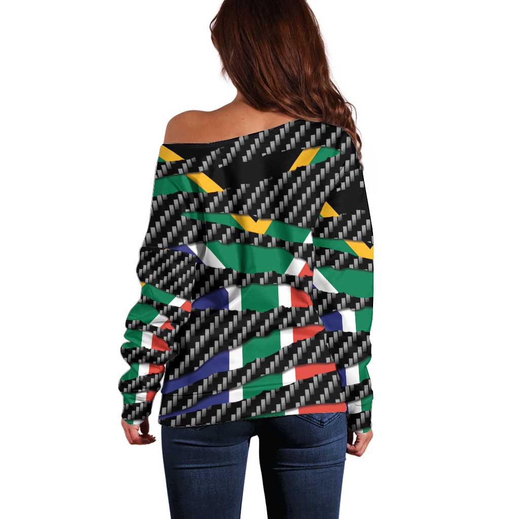 South Africa Beast Off Shoulder Sweater Ripped Flag Graphic - Wonder Print Shop