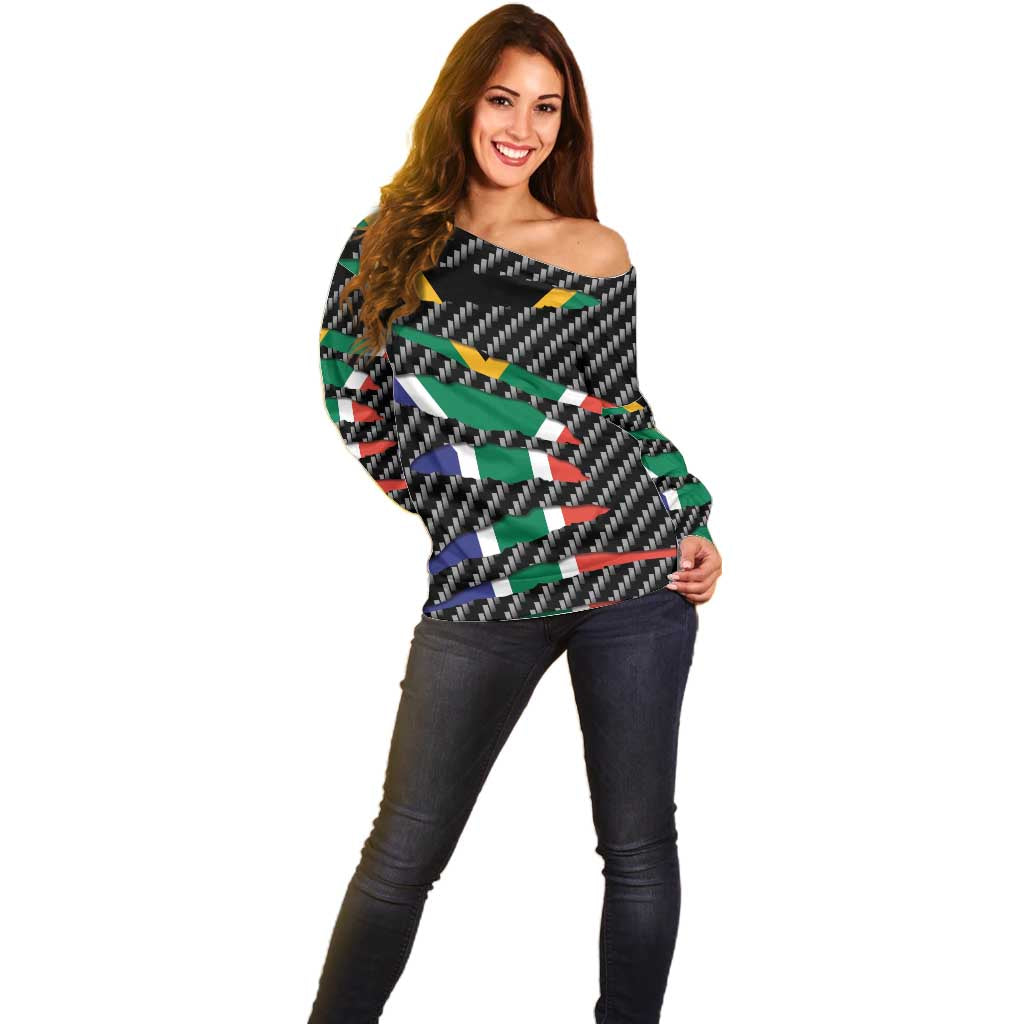 South Africa Beast Off Shoulder Sweater Ripped Flag Graphic - Wonder Print Shop