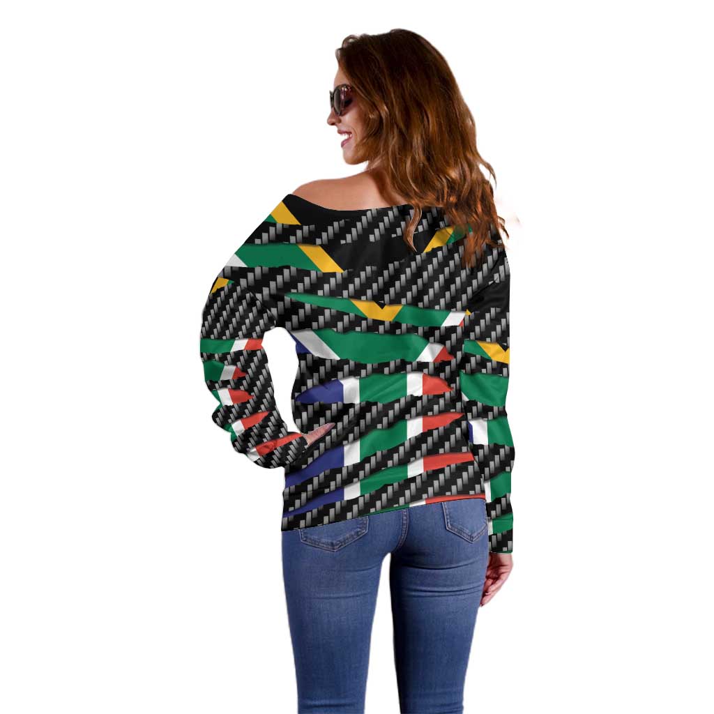 South Africa Beast Off Shoulder Sweater Ripped Flag Graphic - Wonder Print Shop