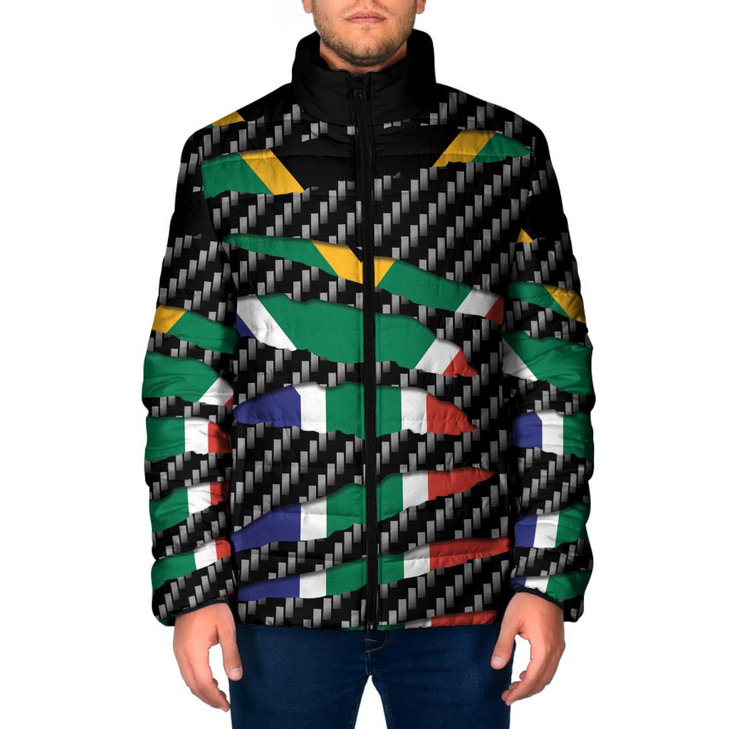 South Africa Beast Padded Jacket Ripped Flag Graphic - Wonder Print Shop