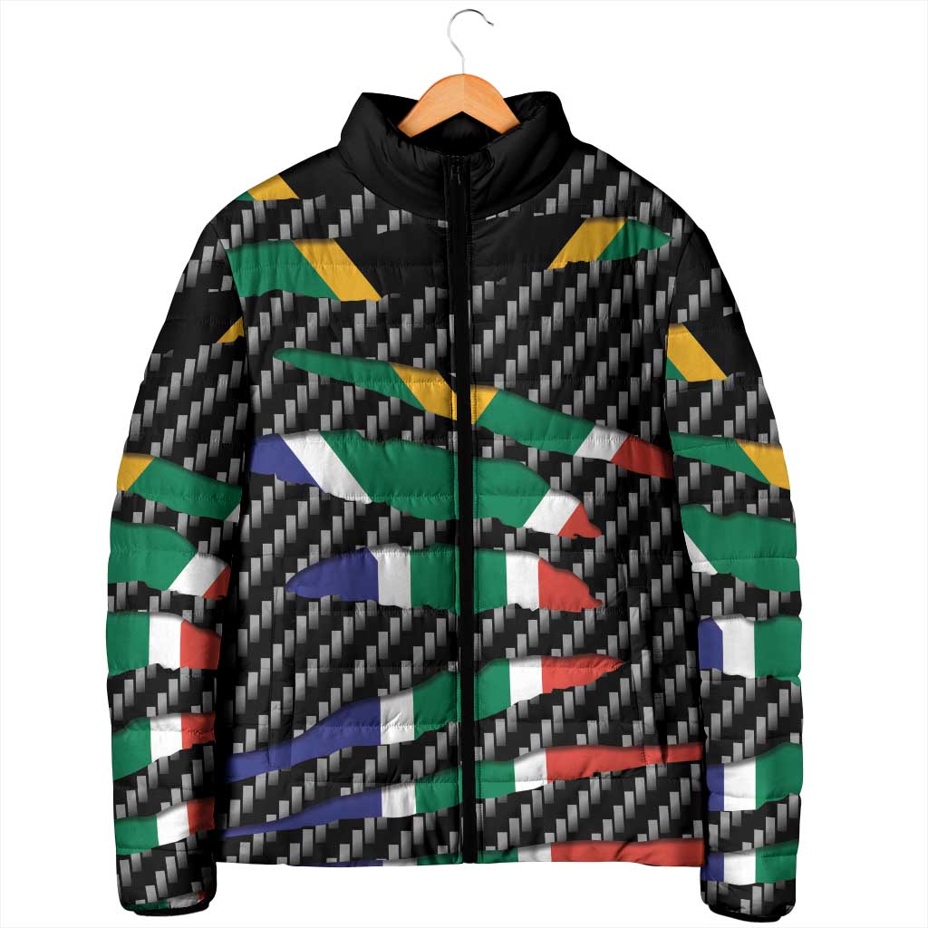 South Africa Beast Padded Jacket Ripped Flag Graphic - Wonder Print Shop