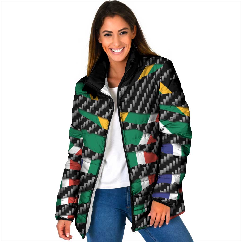 South Africa Beast Padded Jacket Ripped Flag Graphic - Wonder Print Shop