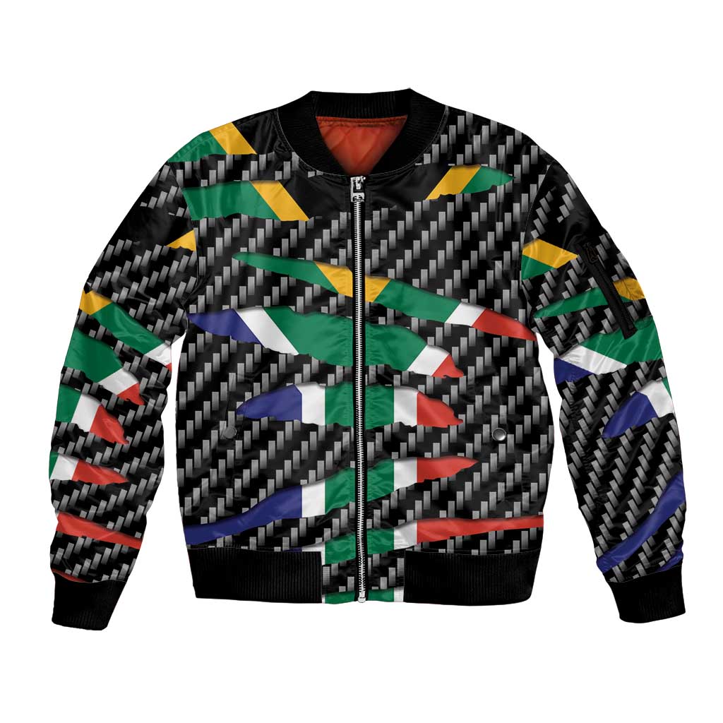 South Africa Beast Sleeve Zip Bomber Jacket Ripped Flag Graphic - Wonder Print Shop