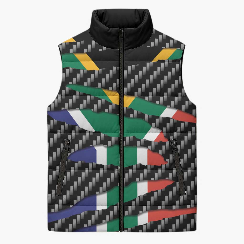 South Africa Beast Sleeveless Puffer Jacket Ripped Flag Graphic - Wonder Print Shop