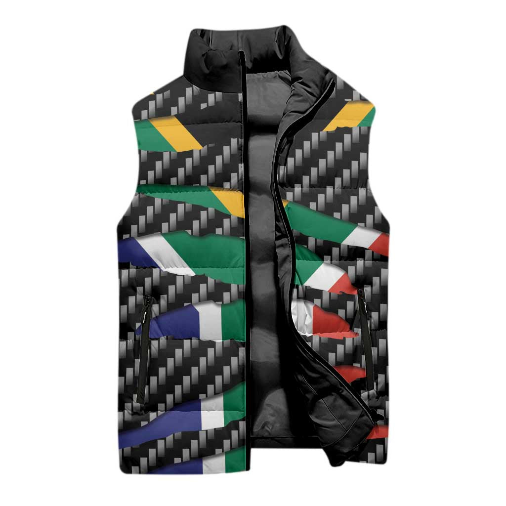 South Africa Beast Sleeveless Puffer Jacket Ripped Flag Graphic - Wonder Print Shop
