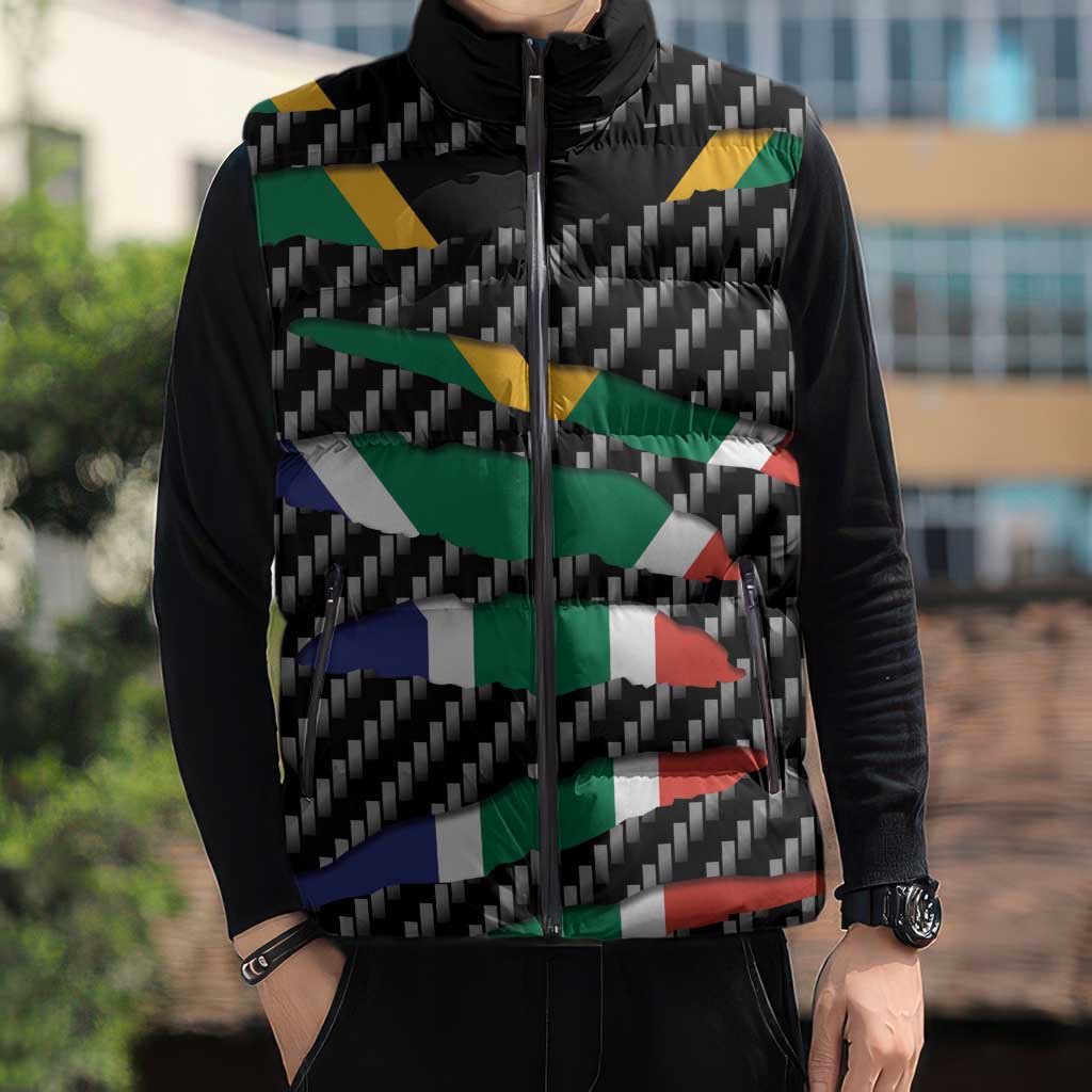 South Africa Beast Sleeveless Puffer Jacket Ripped Flag Graphic - Wonder Print Shop