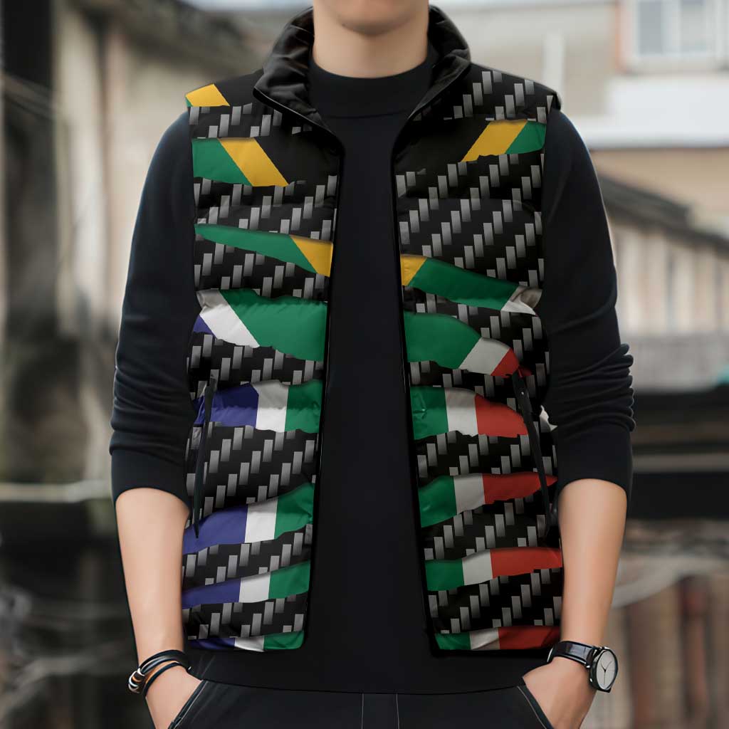 South Africa Beast Sleeveless Puffer Jacket Ripped Flag Graphic - Wonder Print Shop