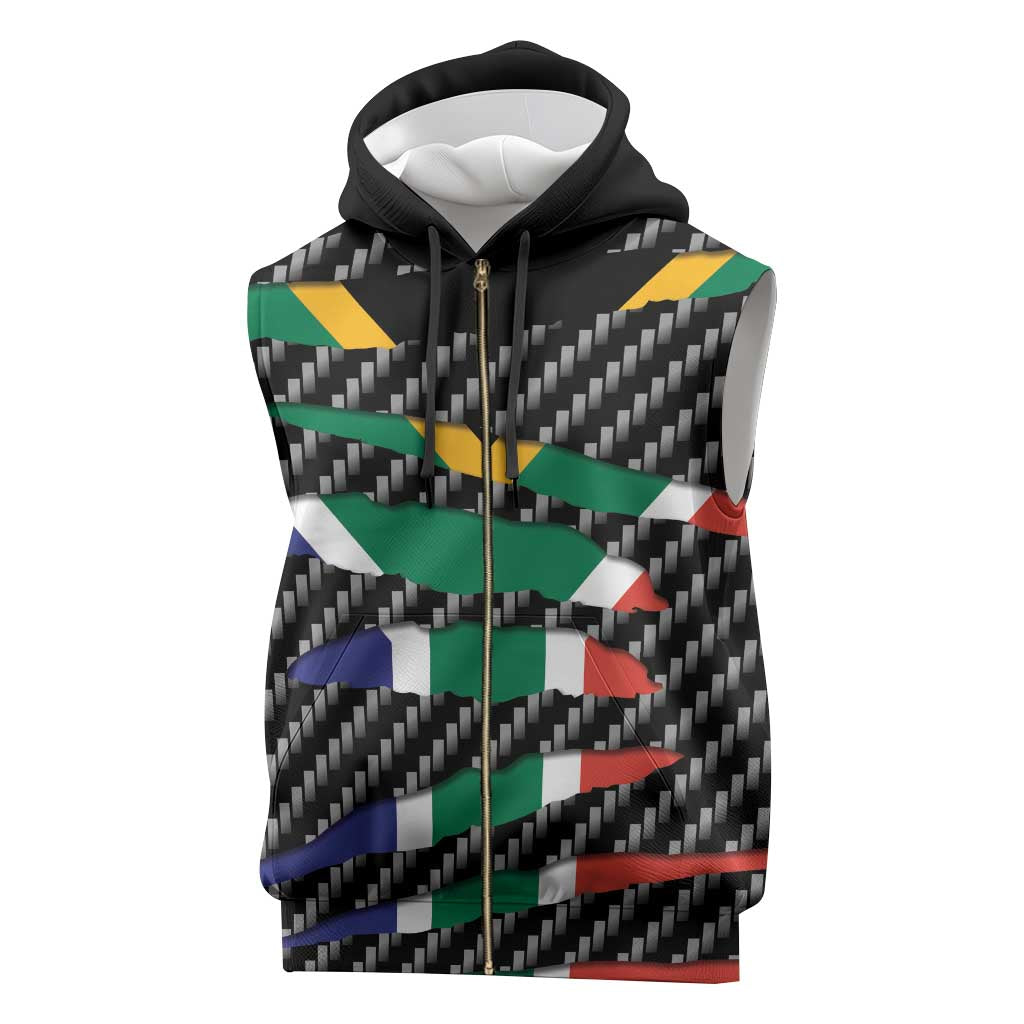 South Africa Beast Sleeveless Zip Hoodie Ripped Flag Graphic - Wonder Print Shop