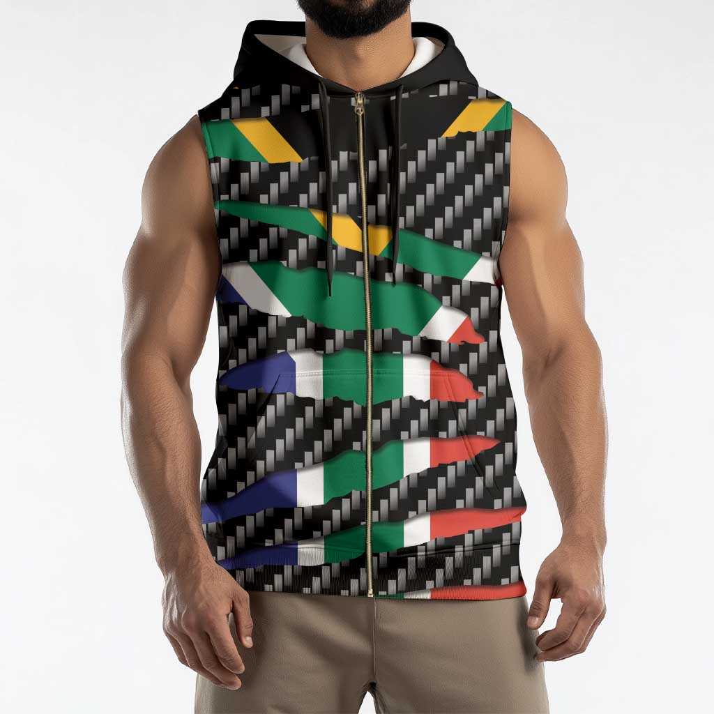 South Africa Beast Sleeveless Zip Hoodie Ripped Flag Graphic - Wonder Print Shop