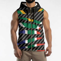 South Africa Beast Sleeveless Zip Hoodie Ripped Flag Graphic - Wonder Print Shop