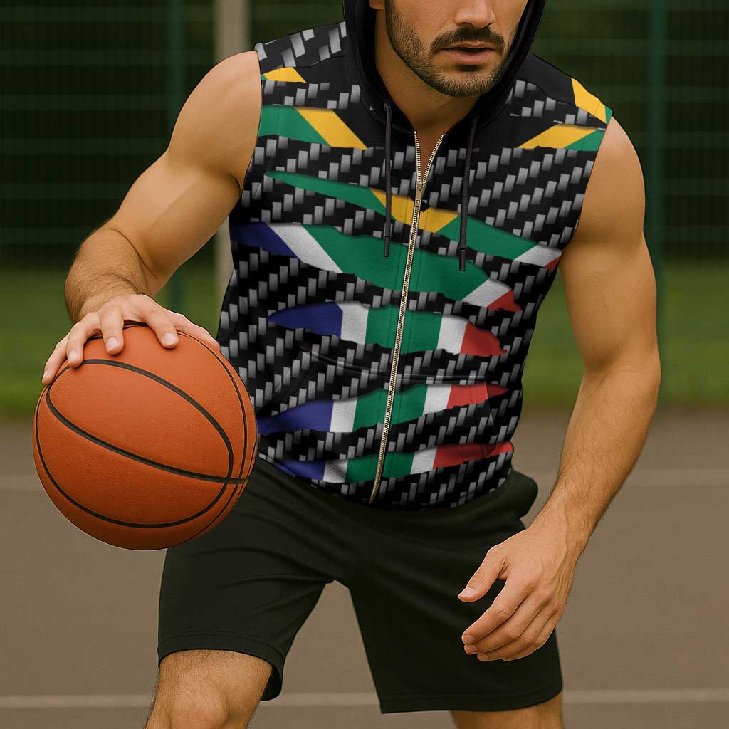 South Africa Beast Sleeveless Zip Hoodie Ripped Flag Graphic - Wonder Print Shop