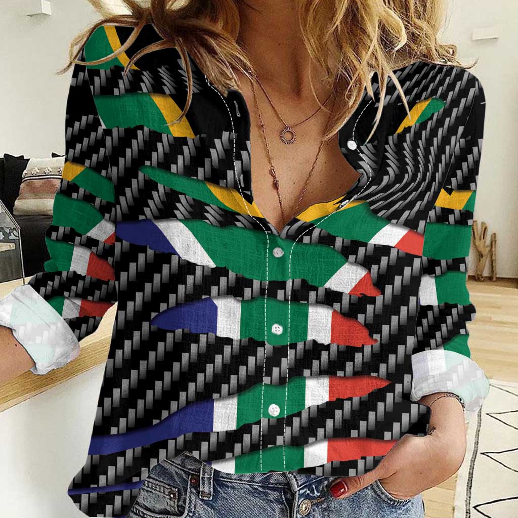 South Africa Beast Women Casual Shirt Ripped Flag Graphic - Wonder Print Shop