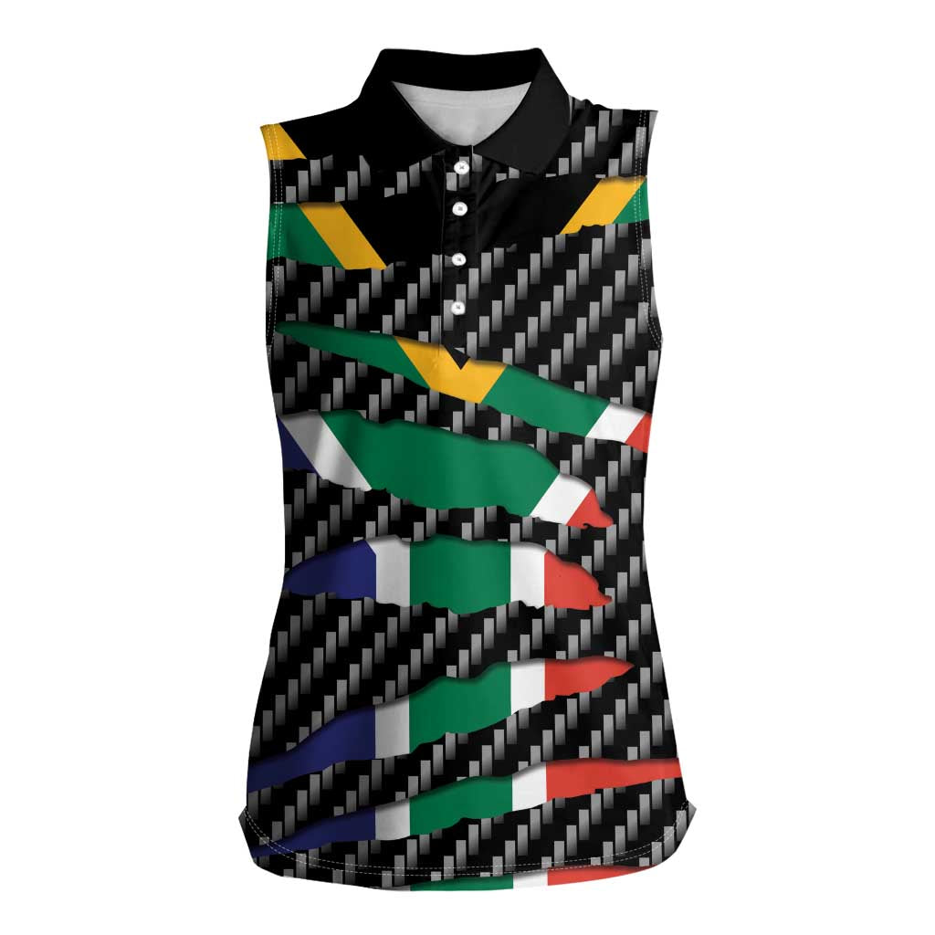South Africa Beast Women Sleeveless Polo Shirt Ripped Flag Graphic - Wonder Print Shop