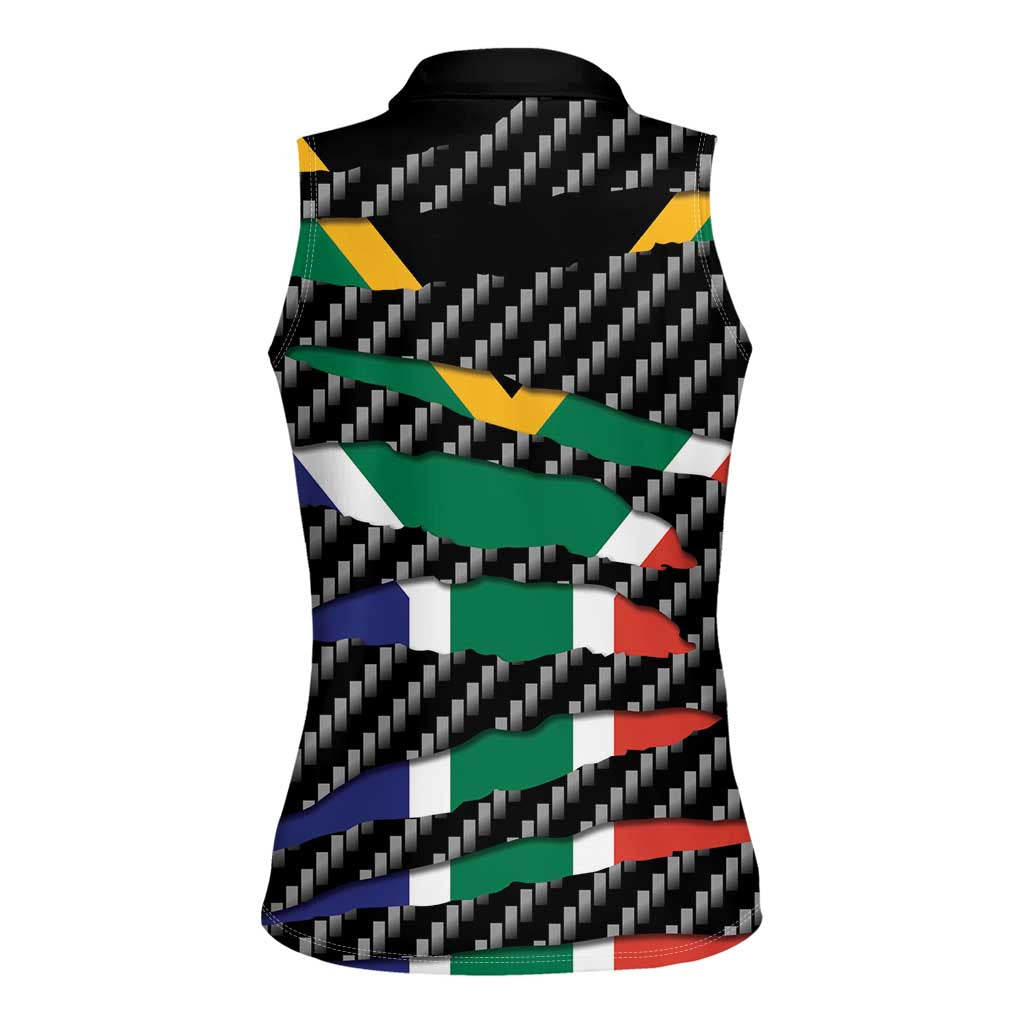 South Africa Beast Women Sleeveless Polo Shirt Ripped Flag Graphic - Wonder Print Shop