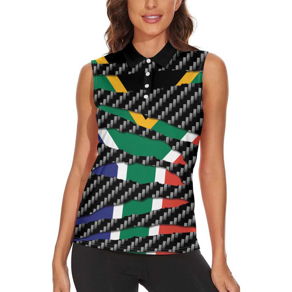 South Africa Beast Women Sleeveless Polo Shirt Ripped Flag Graphic - Wonder Print Shop
