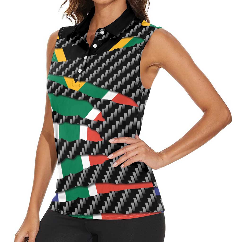 South Africa Beast Women Sleeveless Polo Shirt Ripped Flag Graphic - Wonder Print Shop