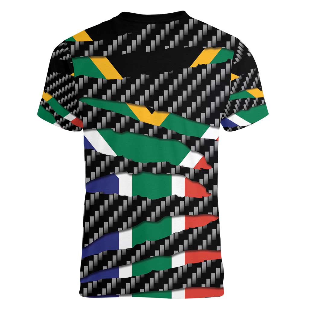 South Africa Beast Women V-Neck T-Shirt Ripped Flag Graphic - Wonder Print Shop