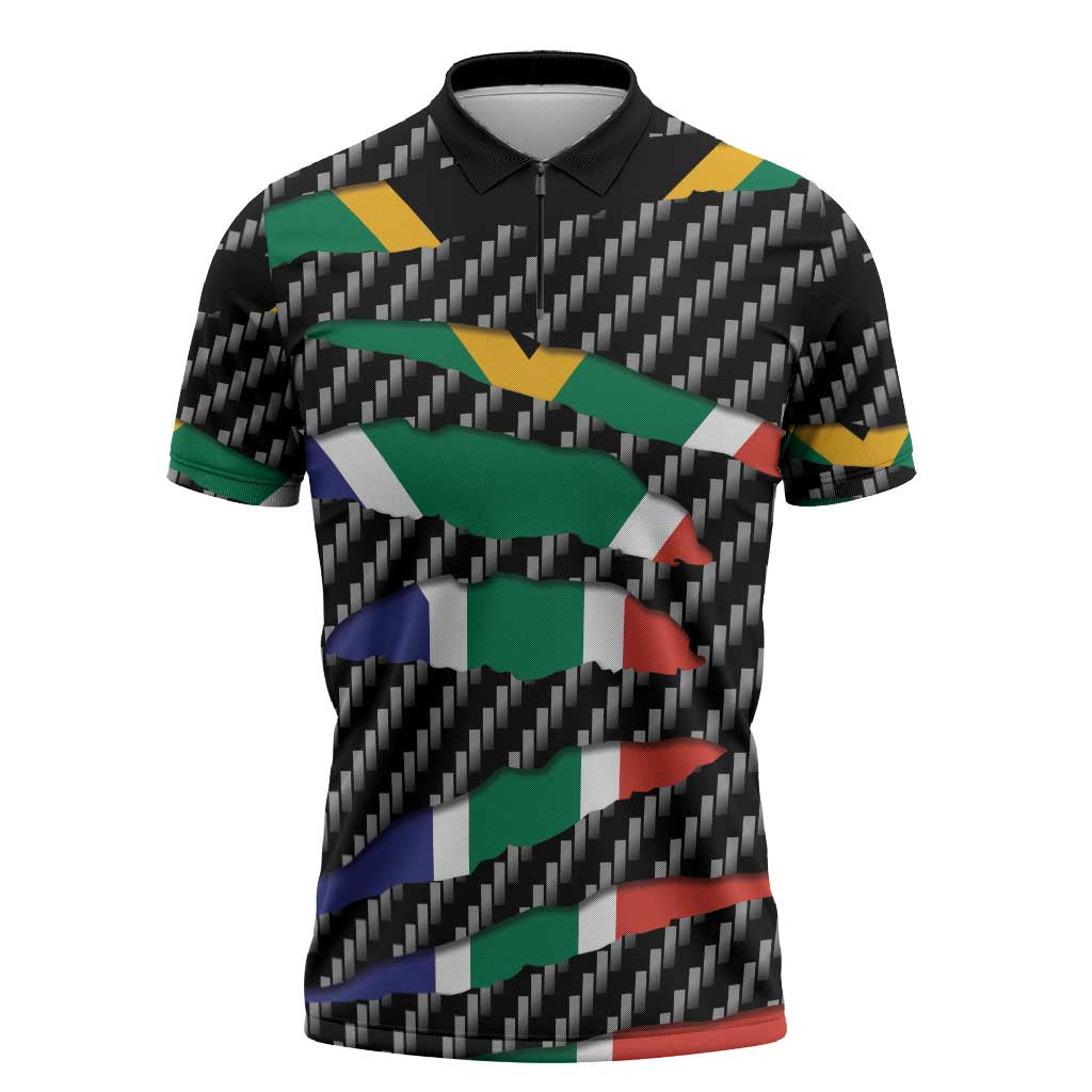 South Africa Beast Zipper Polo Shirt Ripped Flag Graphic - Wonder Print Shop