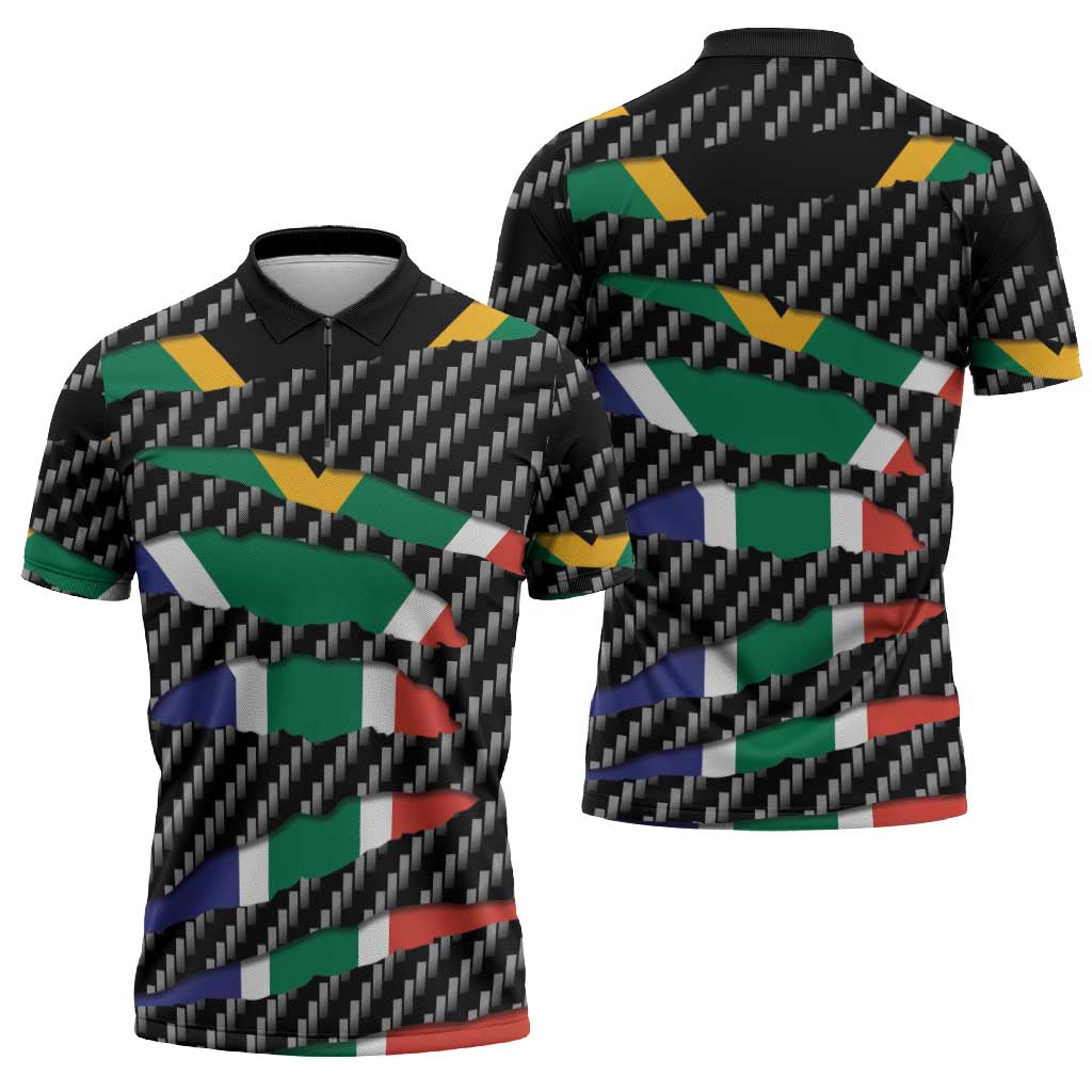South Africa Beast Zipper Polo Shirt Ripped Flag Graphic - Wonder Print Shop