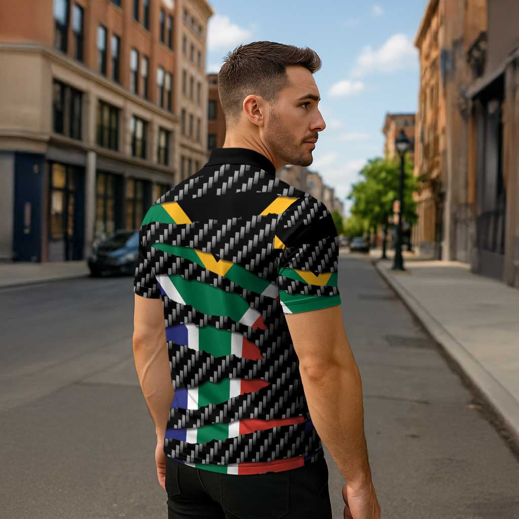 South Africa Beast Zipper Polo Shirt Ripped Flag Graphic - Wonder Print Shop