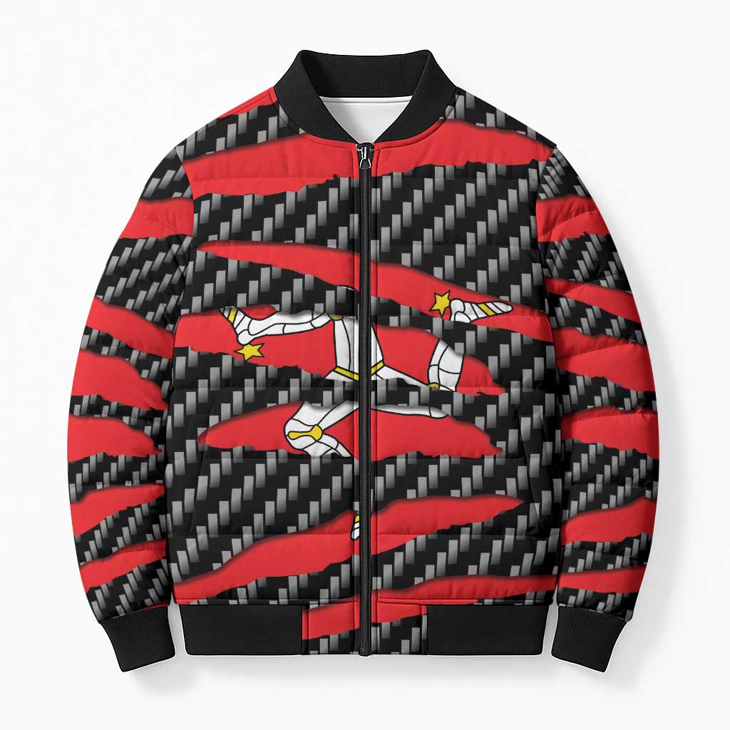 Isle of Man Beast Bomber Puffer Jacket Ripped Flag Graphic - Wonder Print Shop