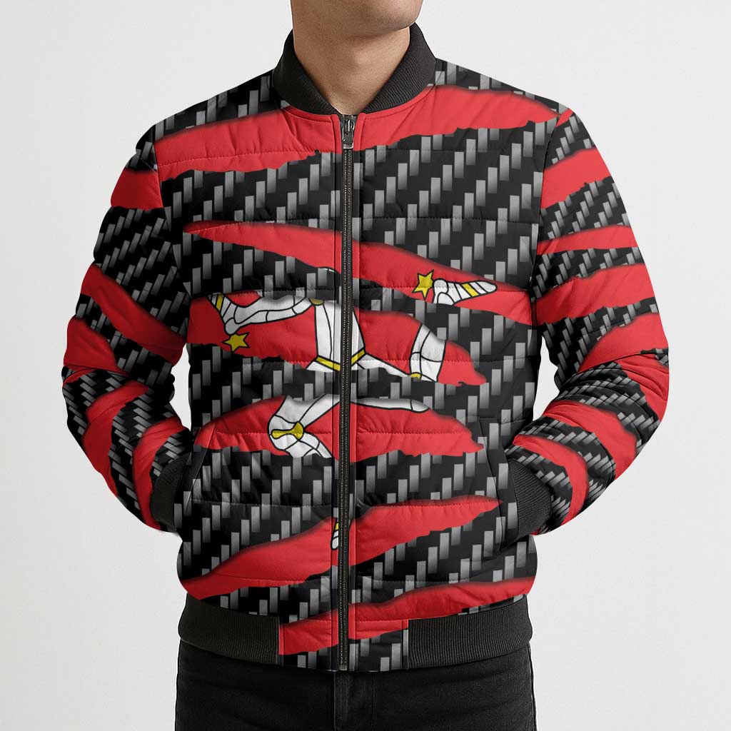 Isle of Man Beast Bomber Puffer Jacket Ripped Flag Graphic - Wonder Print Shop