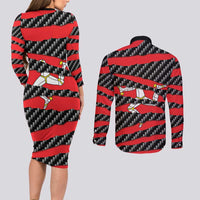 Isle of Man Beast Couples Matching Long Sleeve Bodycon Dress and Long Sleeve Button Shirt Ripped Flag Graphic - Wonder Print Shop