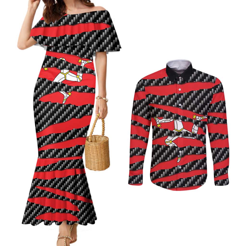 Isle of Man Beast Couples Matching Mermaid Dress and Long Sleeve Button Shirt Ripped Flag Graphic - Wonder Print Shop