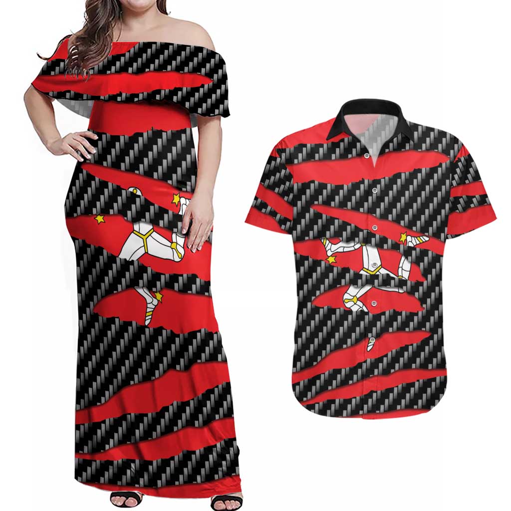Isle of Man Beast Couples Matching Off Shoulder Maxi Dress and Hawaiian Shirt Ripped Flag Graphic - Wonder Print Shop