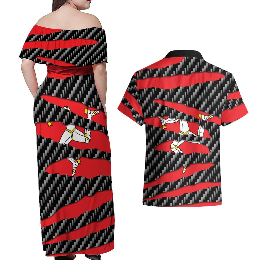 Isle of Man Beast Couples Matching Off Shoulder Maxi Dress and Hawaiian Shirt Ripped Flag Graphic - Wonder Print Shop