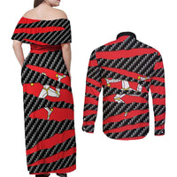 Isle of Man Beast Couples Matching Off Shoulder Maxi Dress and Long Sleeve Button Shirt Ripped Flag Graphic - Wonder Print Shop