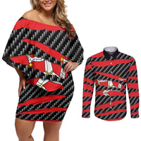 Isle of Man Beast Couples Matching Off Shoulder Short Dress and Long Sleeve Button Shirt Ripped Flag Graphic - Wonder Print Shop