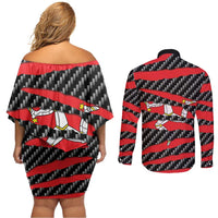 Isle of Man Beast Couples Matching Off Shoulder Short Dress and Long Sleeve Button Shirt Ripped Flag Graphic - Wonder Print Shop