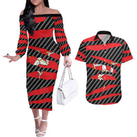 Isle of Man Beast Couples Matching Off The Shoulder Long Sleeve Dress and Hawaiian Shirt Ripped Flag Graphic - Wonder Print Shop