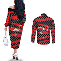 Isle of Man Beast Couples Matching Off The Shoulder Long Sleeve Dress and Long Sleeve Button Shirt Ripped Flag Graphic - Wonder Print Shop
