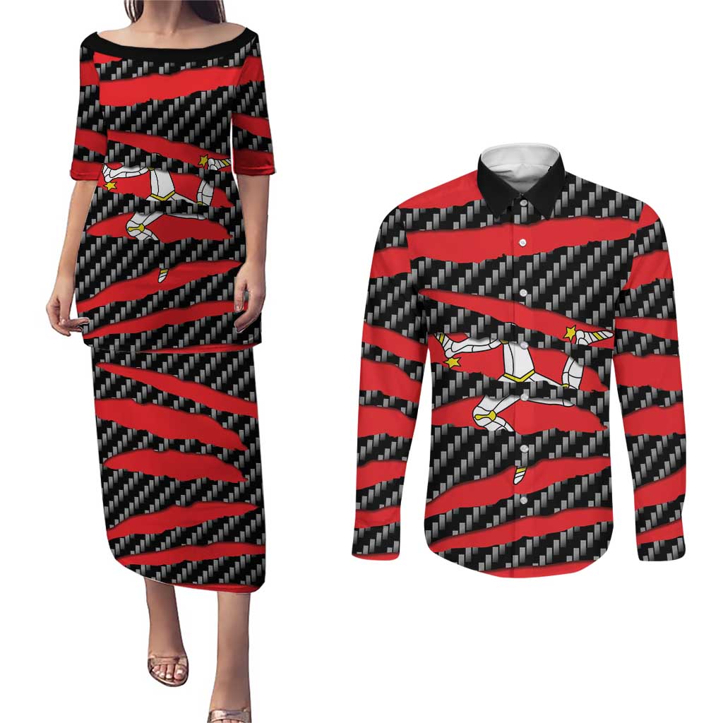 Isle of Man Beast Couples Matching Puletasi and Long Sleeve Button Shirt Ripped Flag Graphic - Wonder Print Shop