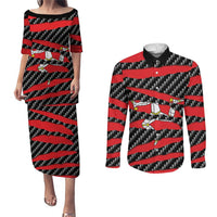 Isle of Man Beast Couples Matching Puletasi and Long Sleeve Button Shirt Ripped Flag Graphic - Wonder Print Shop