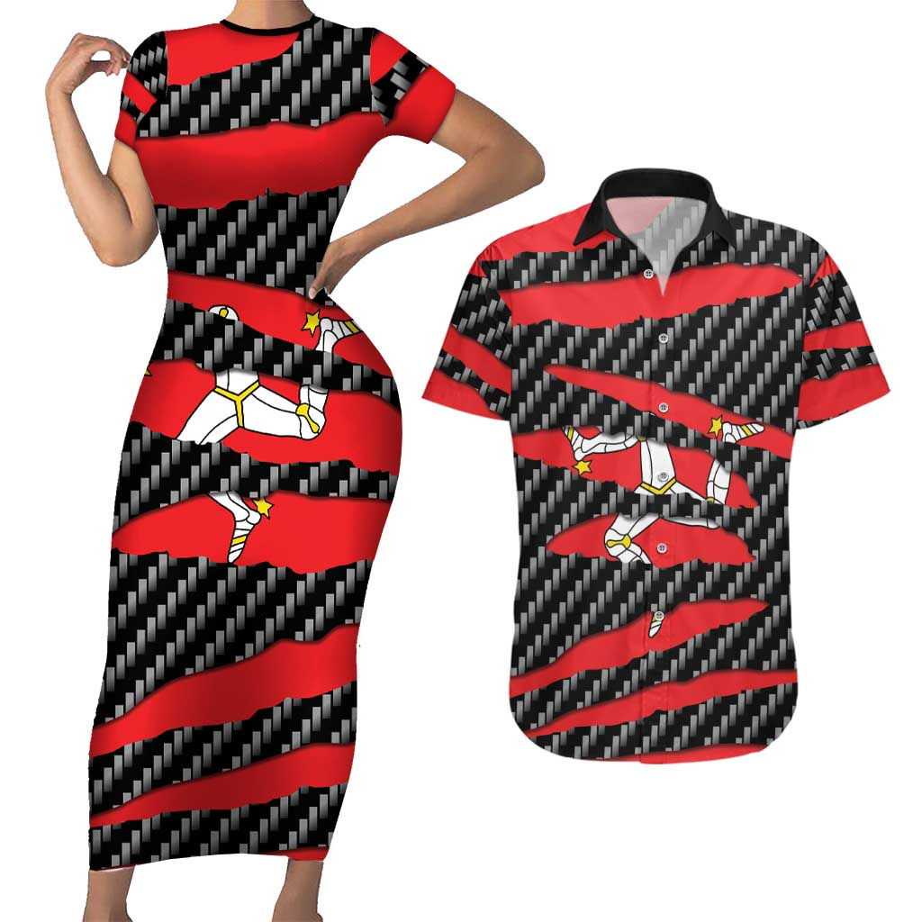 Isle of Man Beast Couples Matching Short Sleeve Bodycon Dress and Hawaiian Shirt Ripped Flag Graphic - Wonder Print Shop