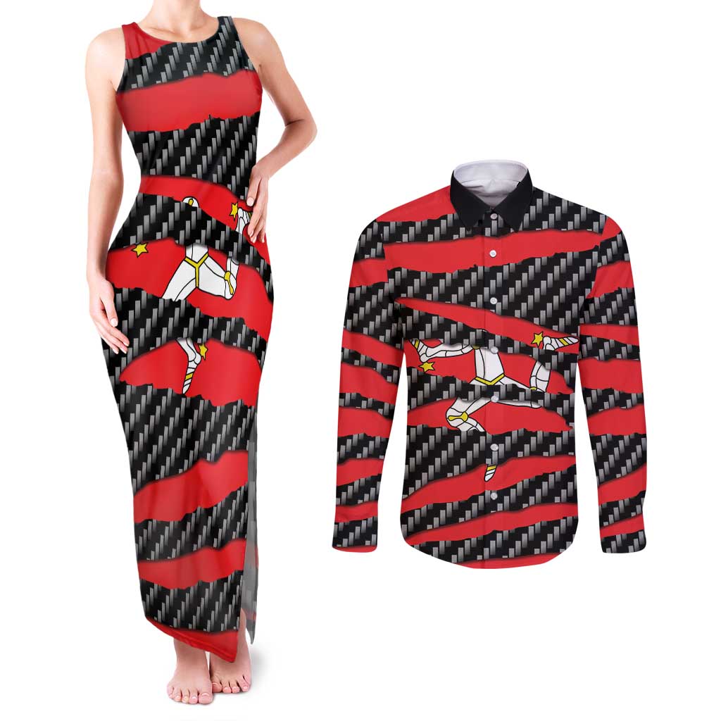 Isle of Man Beast Couples Matching Tank Maxi Dress and Long Sleeve Button Shirt Ripped Flag Graphic - Wonder Print Shop