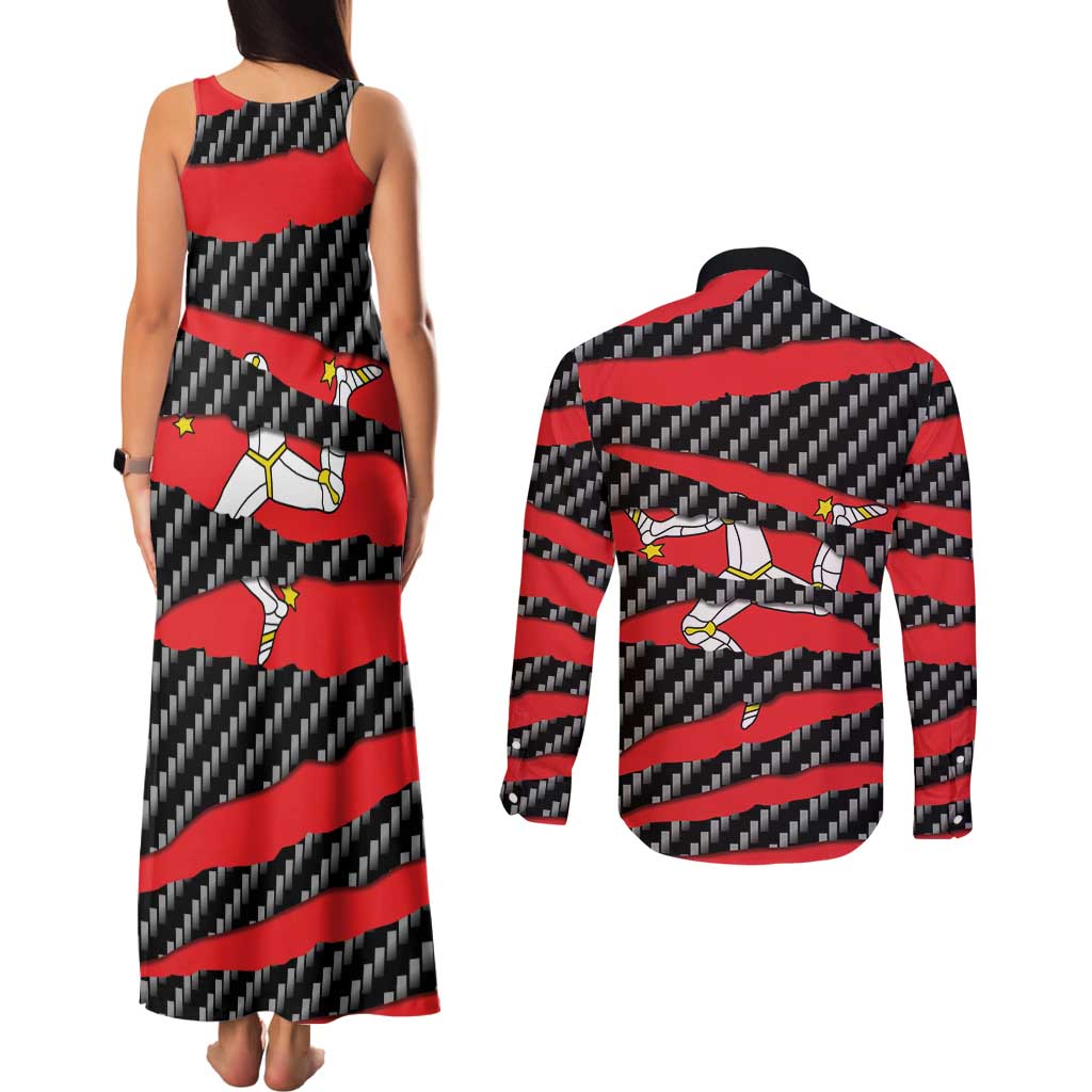 Isle of Man Beast Couples Matching Tank Maxi Dress and Long Sleeve Button Shirt Ripped Flag Graphic - Wonder Print Shop