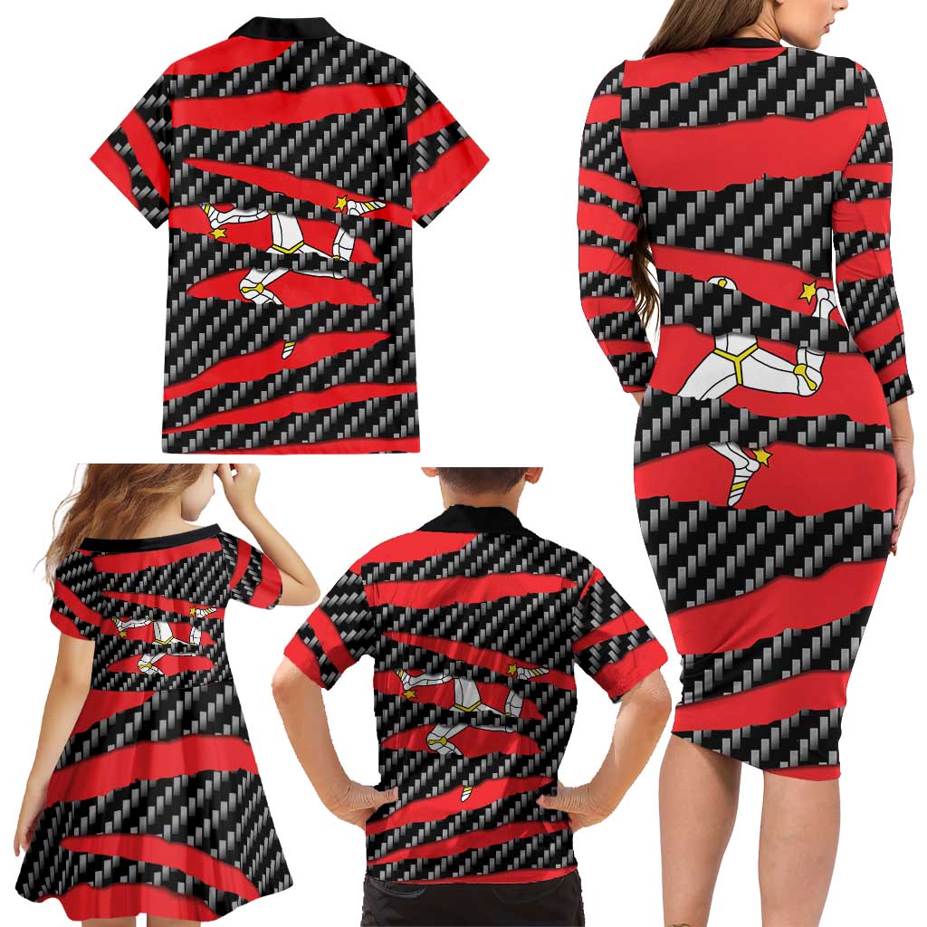 Isle of Man Beast Family Matching Long Sleeve Bodycon Dress and Hawaiian Shirt Ripped Flag Graphic - Wonder Print Shop