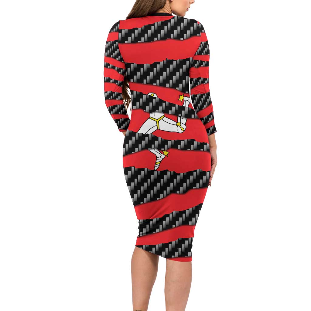Isle of Man Beast Family Matching Long Sleeve Bodycon Dress and Hawaiian Shirt Ripped Flag Graphic - Wonder Print Shop