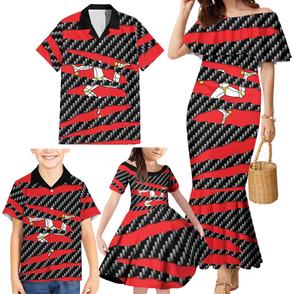 Isle of Man Beast Family Matching Mermaid Dress and Hawaiian Shirt Ripped Flag Graphic - Wonder Print Shop