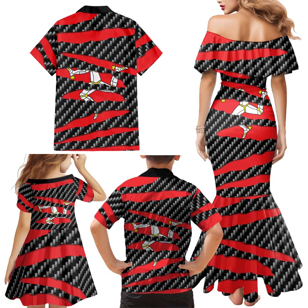 Isle of Man Beast Family Matching Mermaid Dress and Hawaiian Shirt Ripped Flag Graphic - Wonder Print Shop